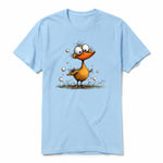 Un T-shirt poudre à manches courtes et col rond, orné d'un motif représentant un oiseau excentrique sur le devant.