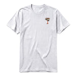 A ash grey short-sleeve crewneck t-shirt for adult featuring a graphic of a quirky bird on the left chest.