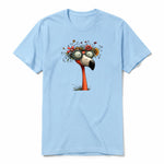 A powder short-sleeve crewneck t-shirt for adult featuring a graphic of a quirky bird on the front.