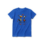 A royal short-sleeve crewneck t-shirt for youth featuring a graphic of a quirky bird on the front.