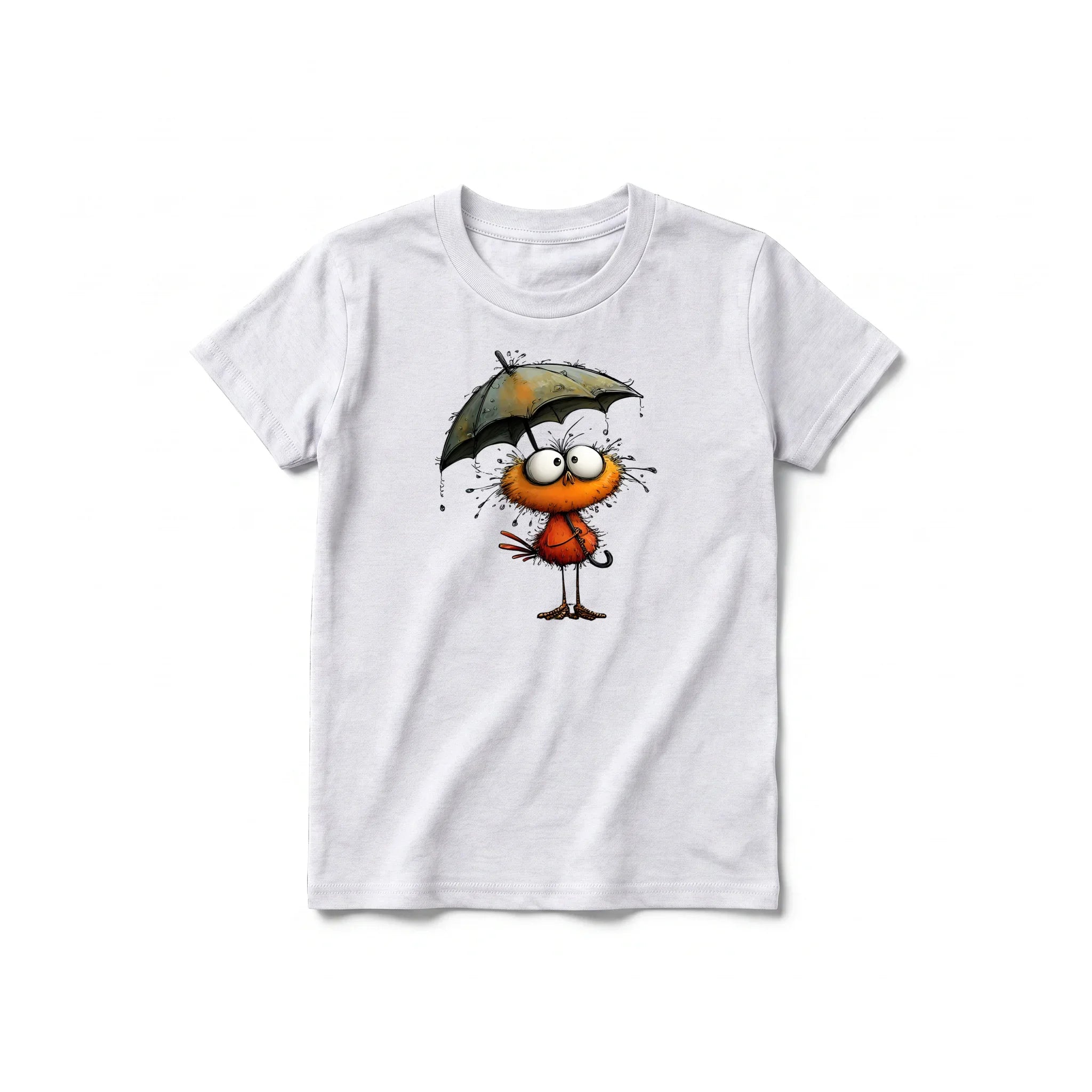 A ash grey short-sleeve crewneck t-shirt for youth featuring a graphic of a quirky bird on the front.