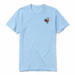 A powder short-sleeve crewneck t-shirt for adult featuring a graphic of a quirky bird on the left chest.