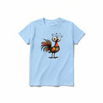 A powder short-sleeve crewneck t-shirt for youth featuring a graphic of a quirky bird on the front.