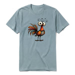 A sage short-sleeve crewneck t-shirt for adult featuring a graphic of a quirky bird on the front.