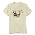 A latte short-sleeve crewneck t-shirt for adult featuring a graphic of a quirky bird on the front.