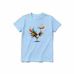 A powder short-sleeve crewneck t-shirt for youth featuring a graphic of a quirky bird on the front.