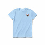 A powder short-sleeve crewneck t-shirt for youth featuring a graphic of a quirky bird on the left chest.