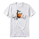 A ash grey short-sleeve crewneck t-shirt for adult featuring a graphic of a quirky bird on the front.