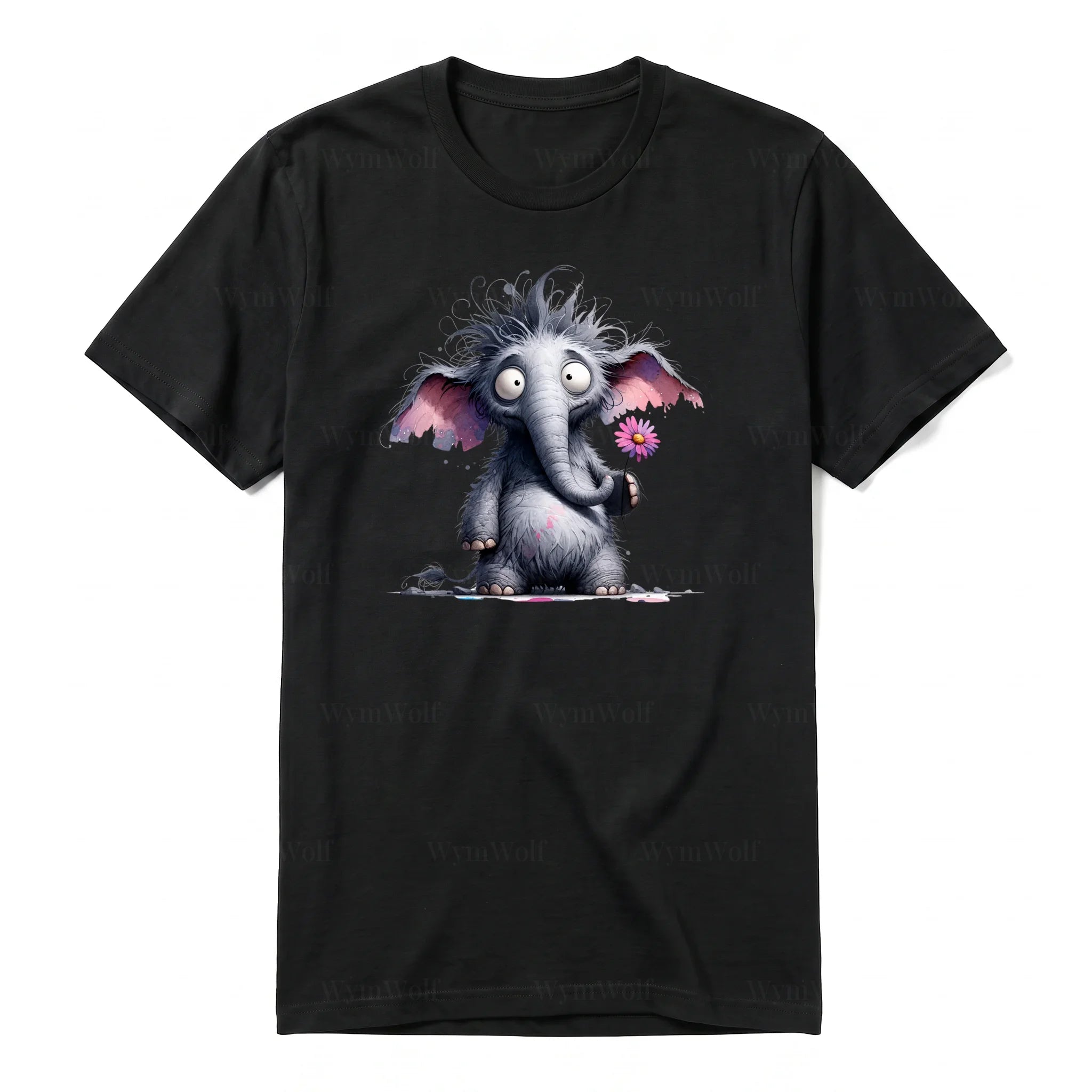A black short-sleeve crewneck t-shirt for adult featuring a graphic of a wildlife animal on the front.