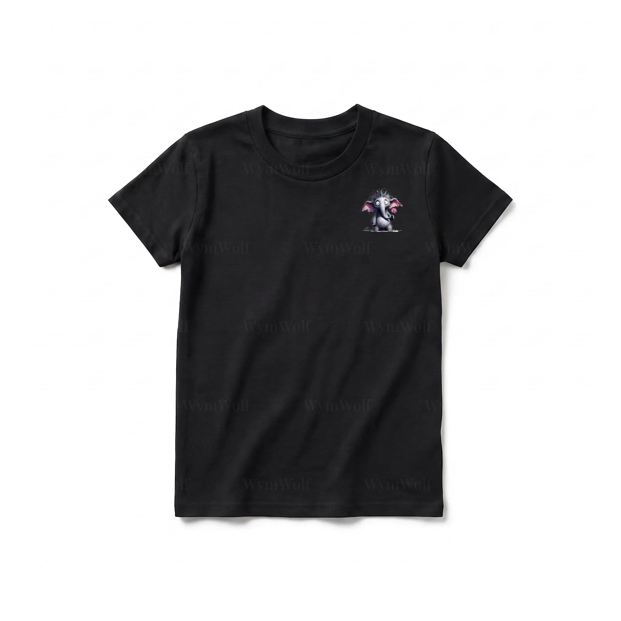 A black short-sleeve crewneck t-shirt for youth featuring a graphic of a wildlife animal on the left chest.