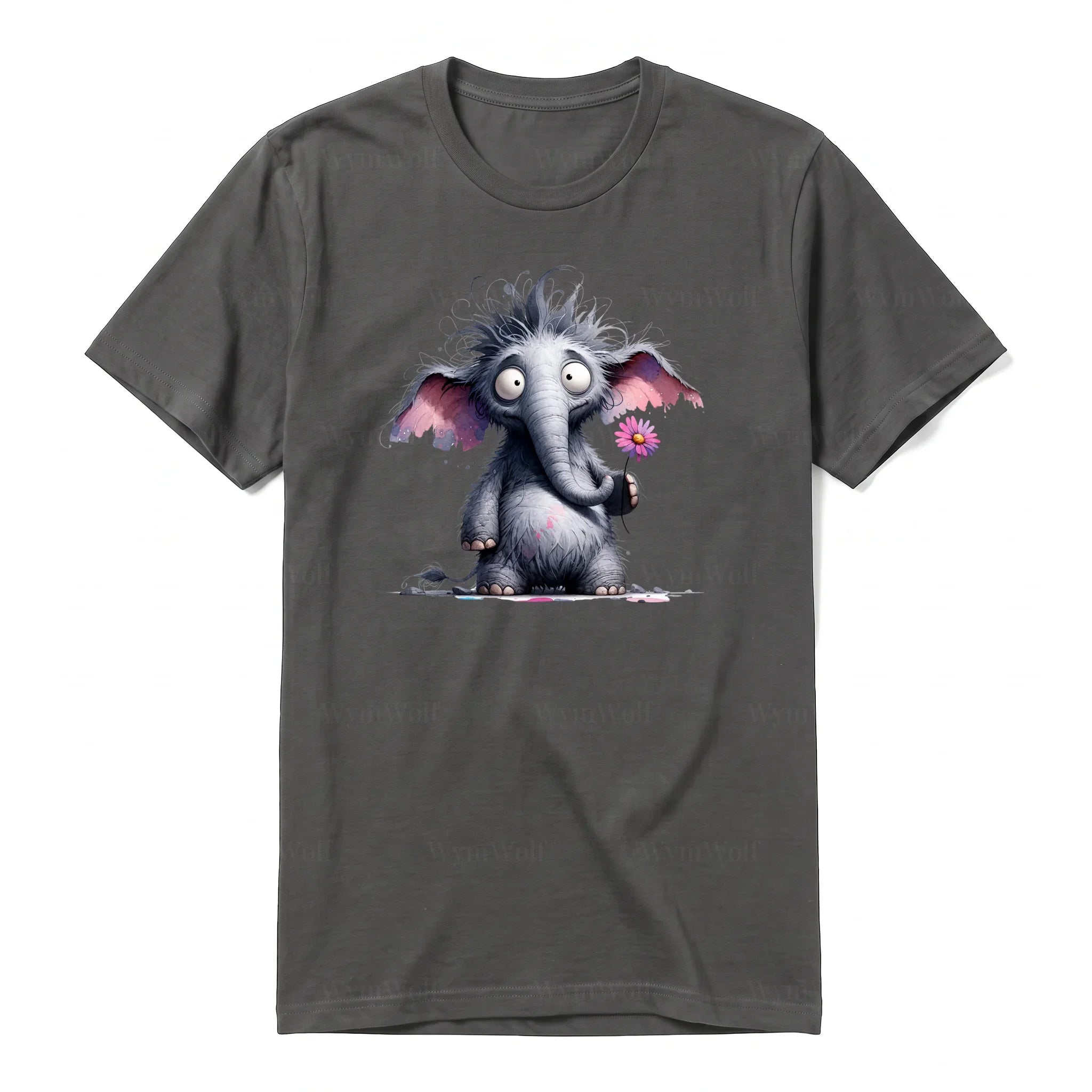 A charcoal short-sleeve crewneck t-shirt for adult featuring a graphic of a wildlife animal on the front.