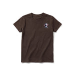 A chocolate short-sleeve crewneck t-shirt for youth featuring a graphic of a wildlife animal on the left chest.
