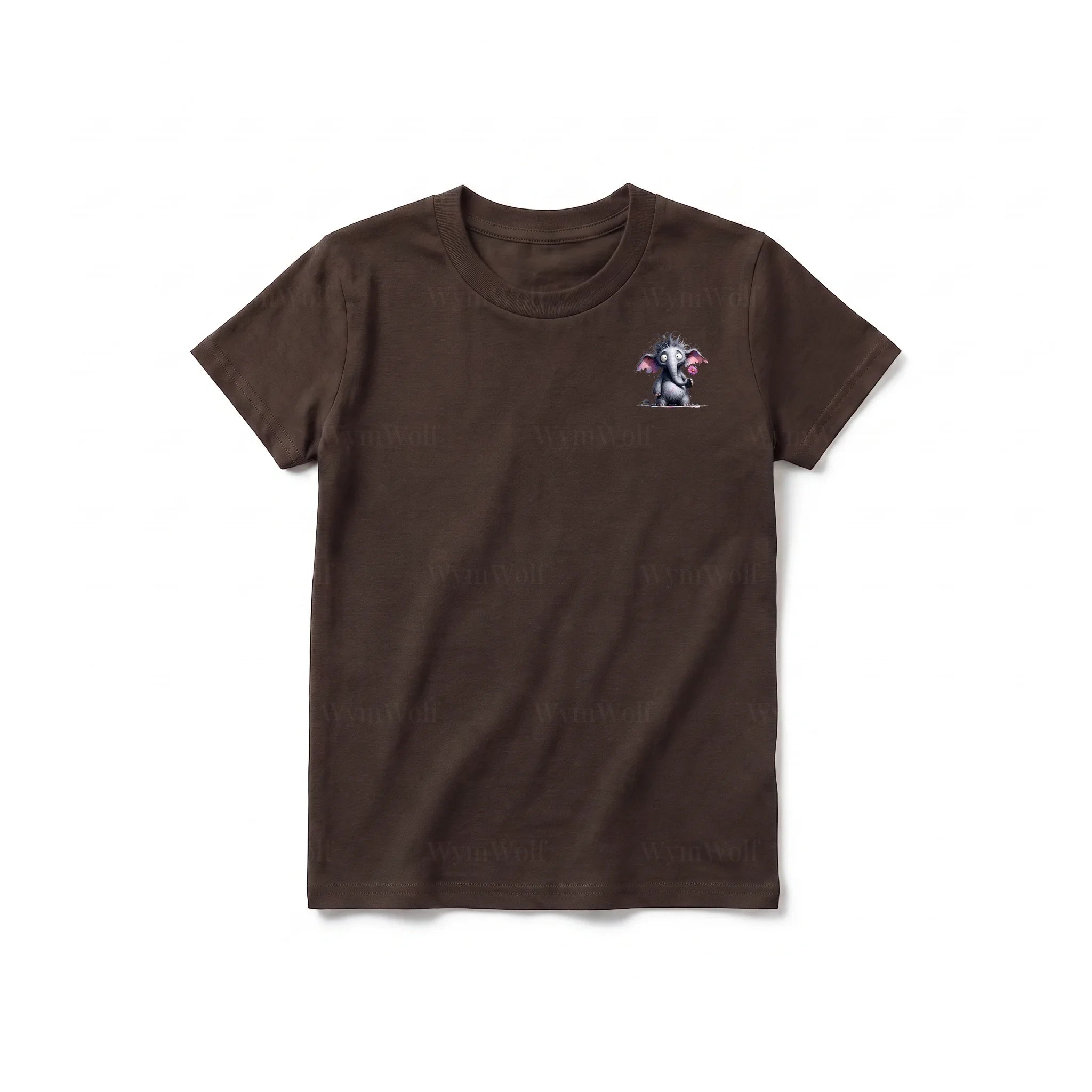A chocolate short-sleeve crewneck t-shirt for youth featuring a graphic of a wildlife animal on the left chest.