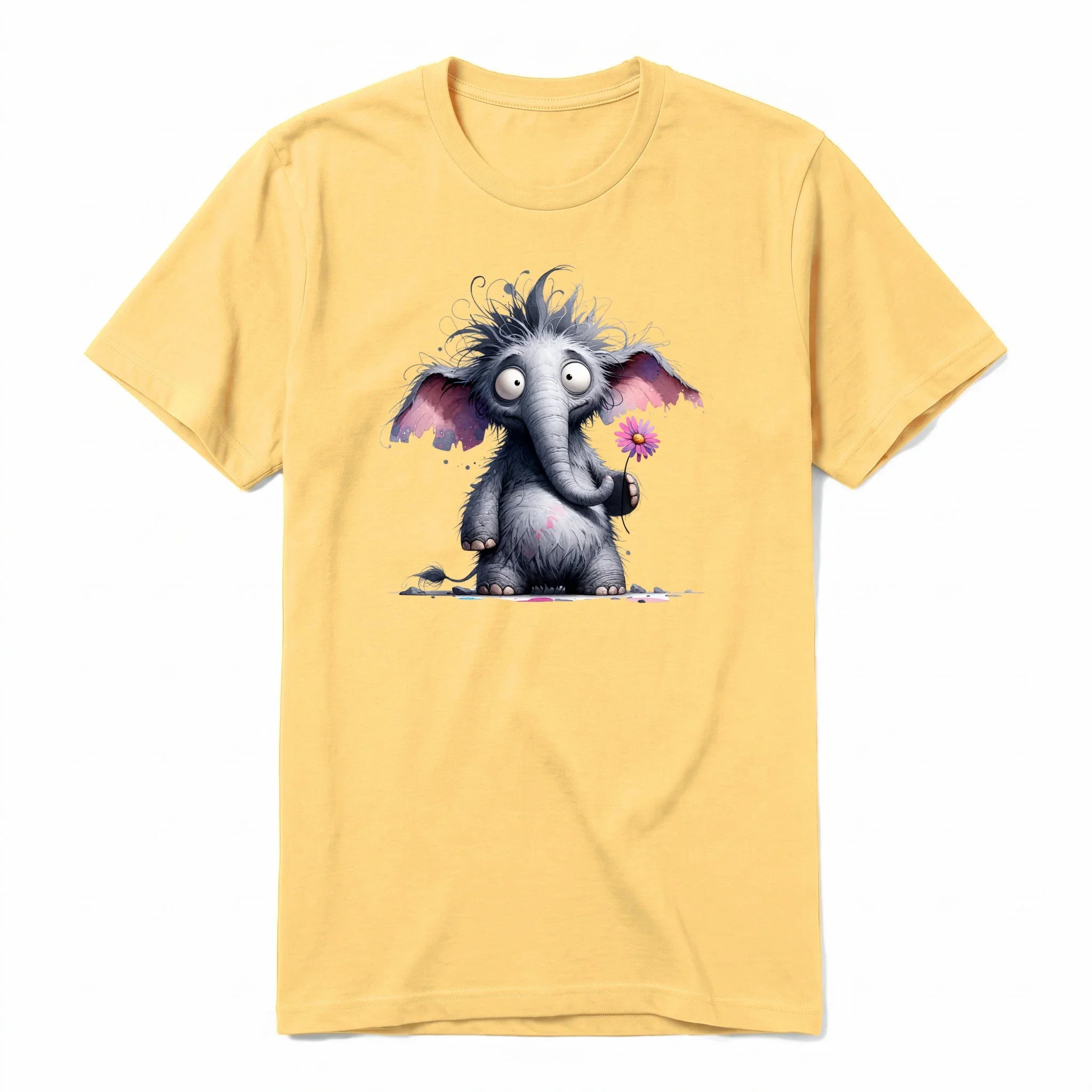 A mustard short-sleeve crewneck t-shirt for adult featuring a graphic of a wildlife animal on the front.