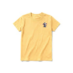 A mustard short-sleeve crewneck t-shirt for youth featuring a graphic of a wildlife animal on the left chest.