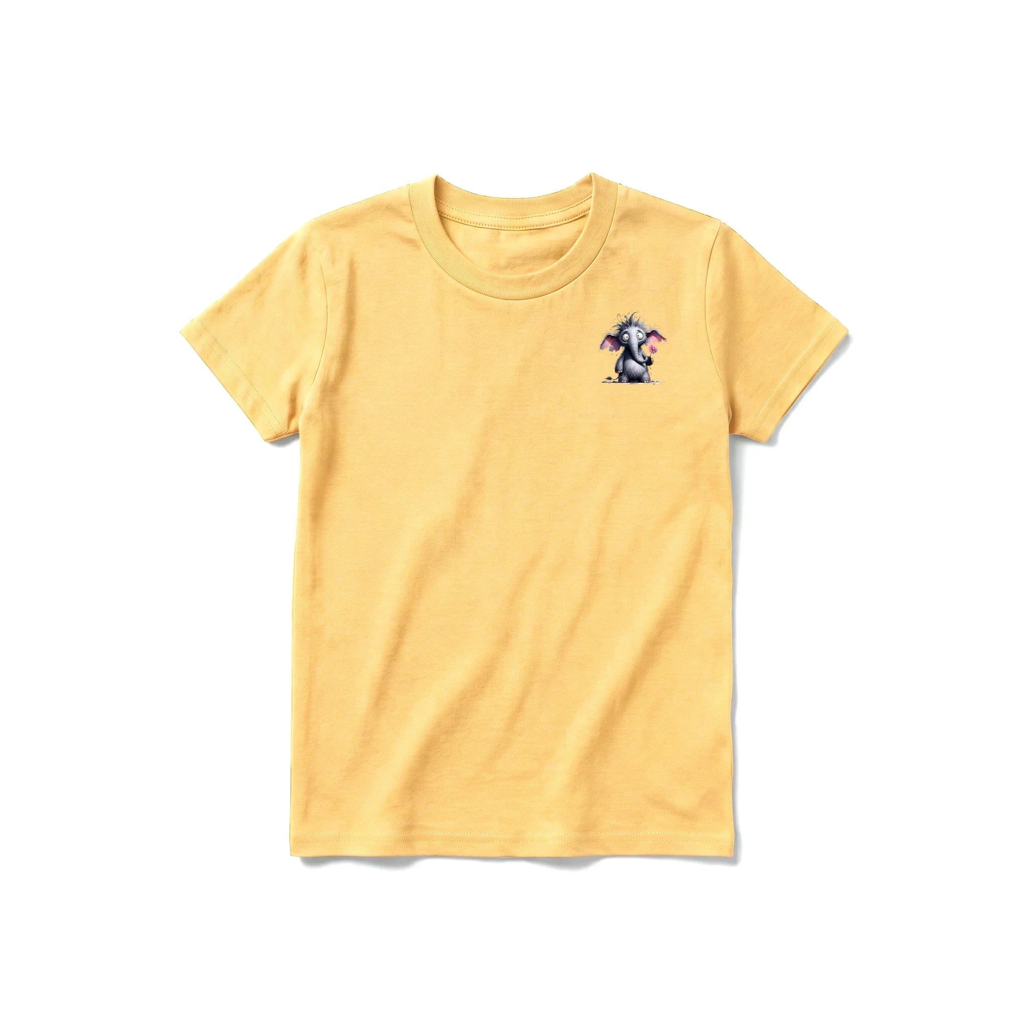 A mustard short-sleeve crewneck t-shirt for youth featuring a graphic of a wildlife animal on the left chest.