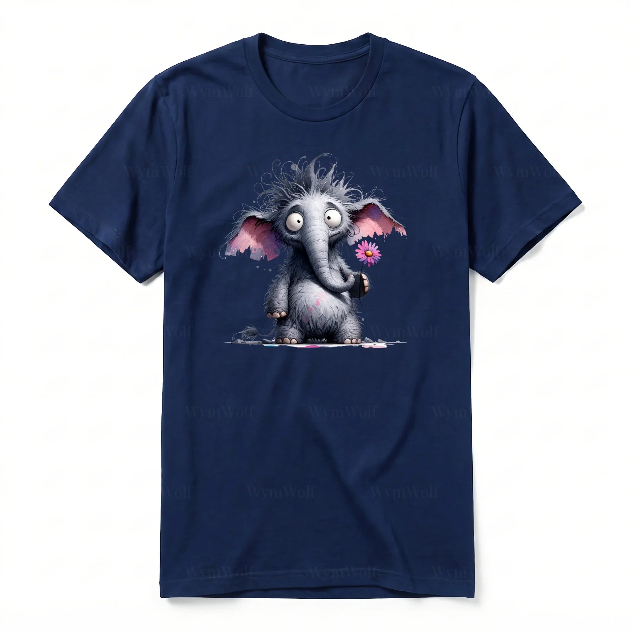 A navy short-sleeve crewneck t-shirt for adult featuring a graphic of a wildlife animal on the front.