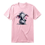 A pink short-sleeve crewneck t-shirt for adult featuring a graphic of a wildlife animal on the front.