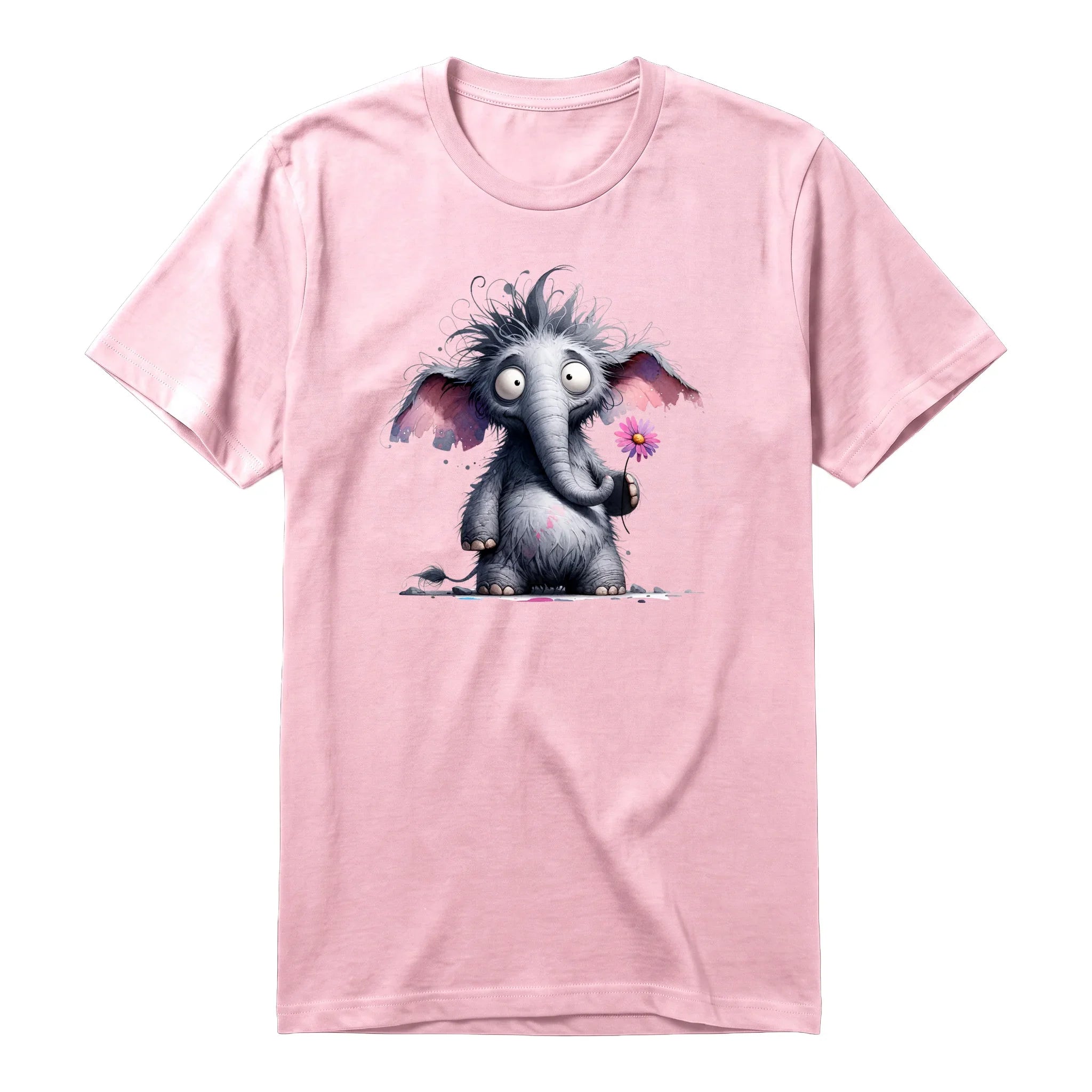 A pink short-sleeve crewneck t-shirt for adult featuring a graphic of a wildlife animal on the front.
