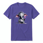 A purple short-sleeve crewneck t-shirt for adult featuring a graphic of a wildlife animal on the front.