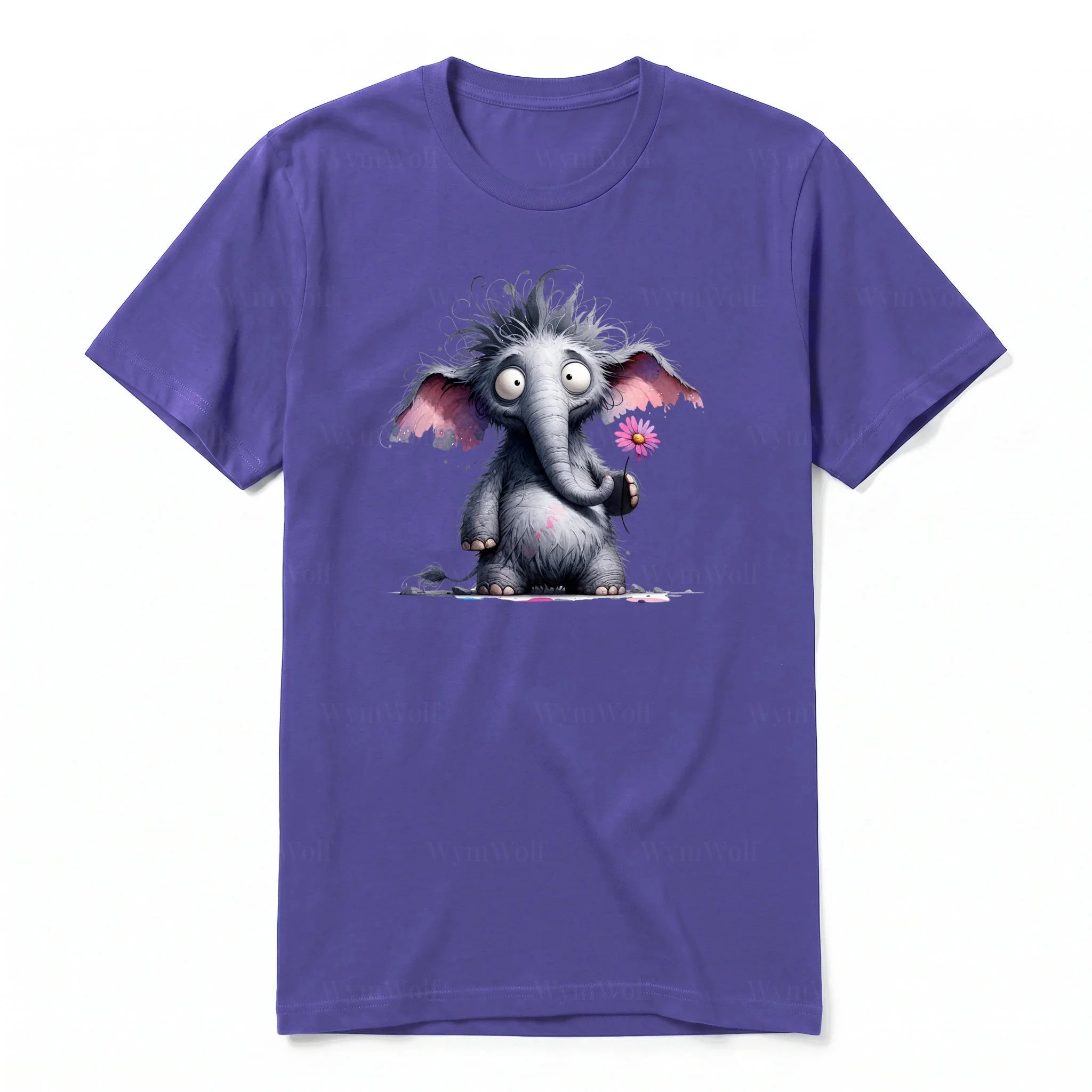A purple short-sleeve crewneck t-shirt for adult featuring a graphic of a wildlife animal on the front.