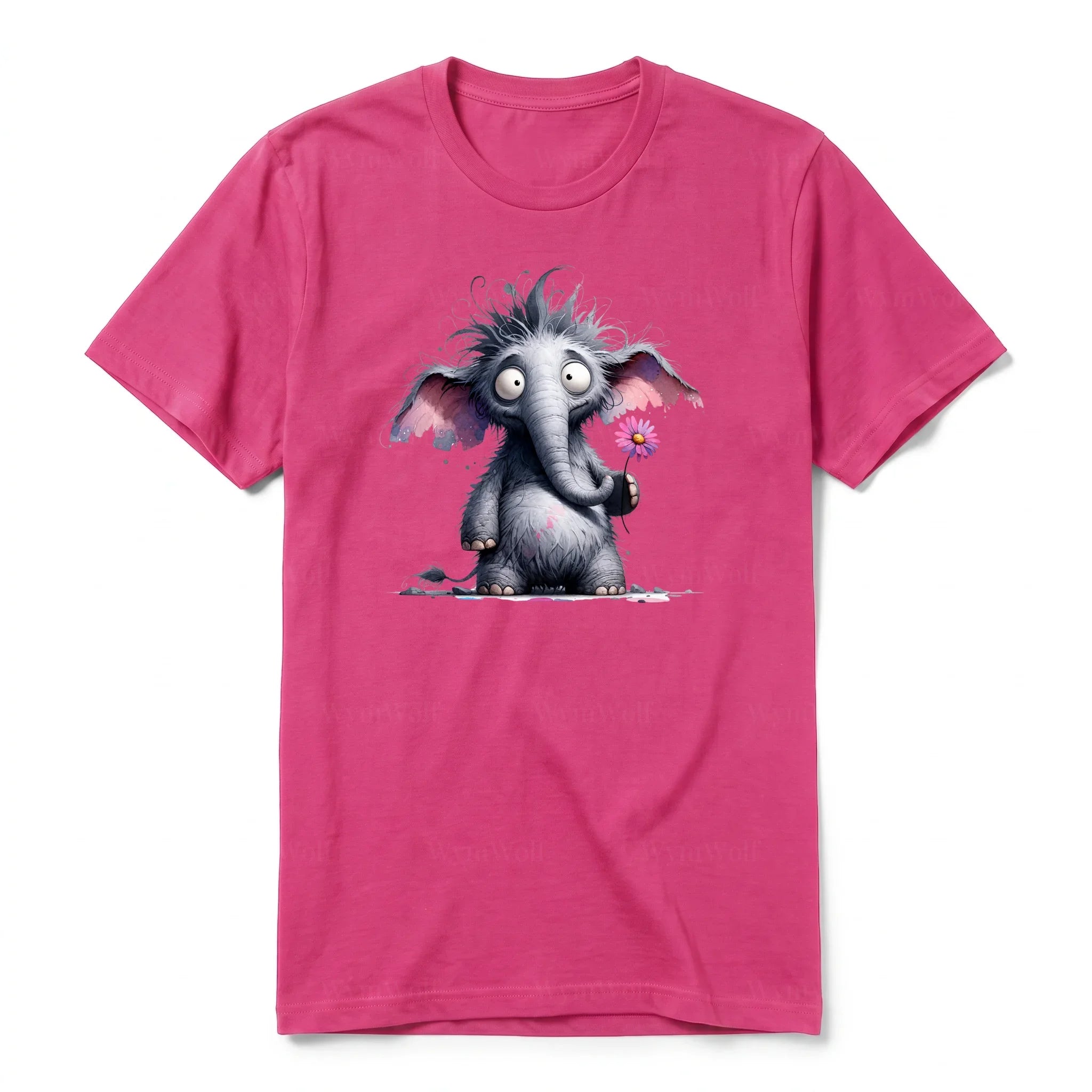 A raspberry short-sleeve crewneck t-shirt for adult featuring a graphic of a wildlife animal on the front.