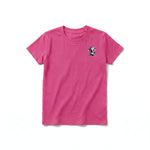 A raspberry short-sleeve crewneck t-shirt for youth featuring a graphic of a wildlife animal on the left chest.