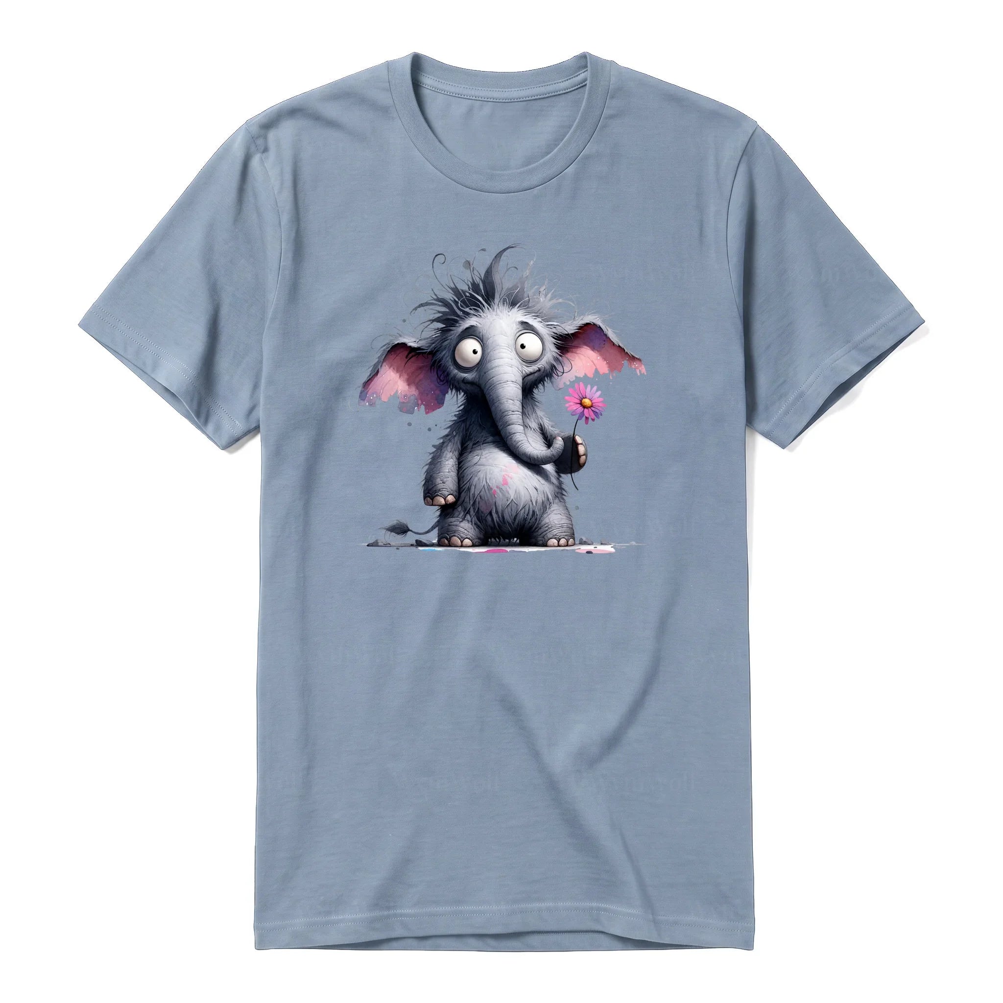 A steel-blue short-sleeve crewneck t-shirt for adult featuring a graphic of a wildlife animal on the front.