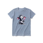 A steel-blue short-sleeve crewneck t-shirt for youth featuring a graphic of a wildlife animal on the front.