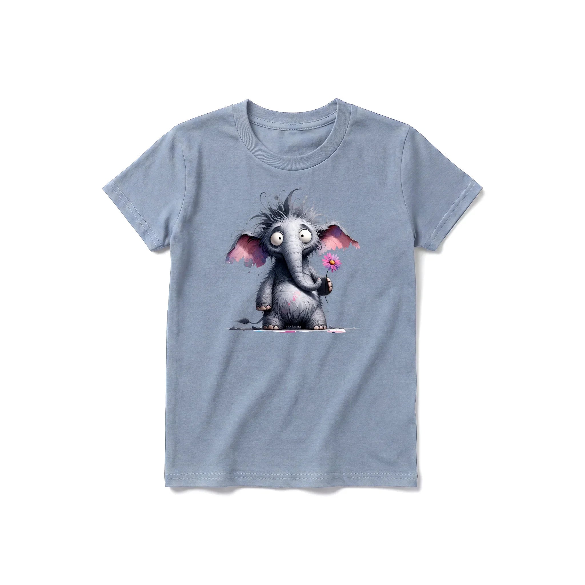 A steel-blue short-sleeve crewneck t-shirt for youth featuring a graphic of a wildlife animal on the front.