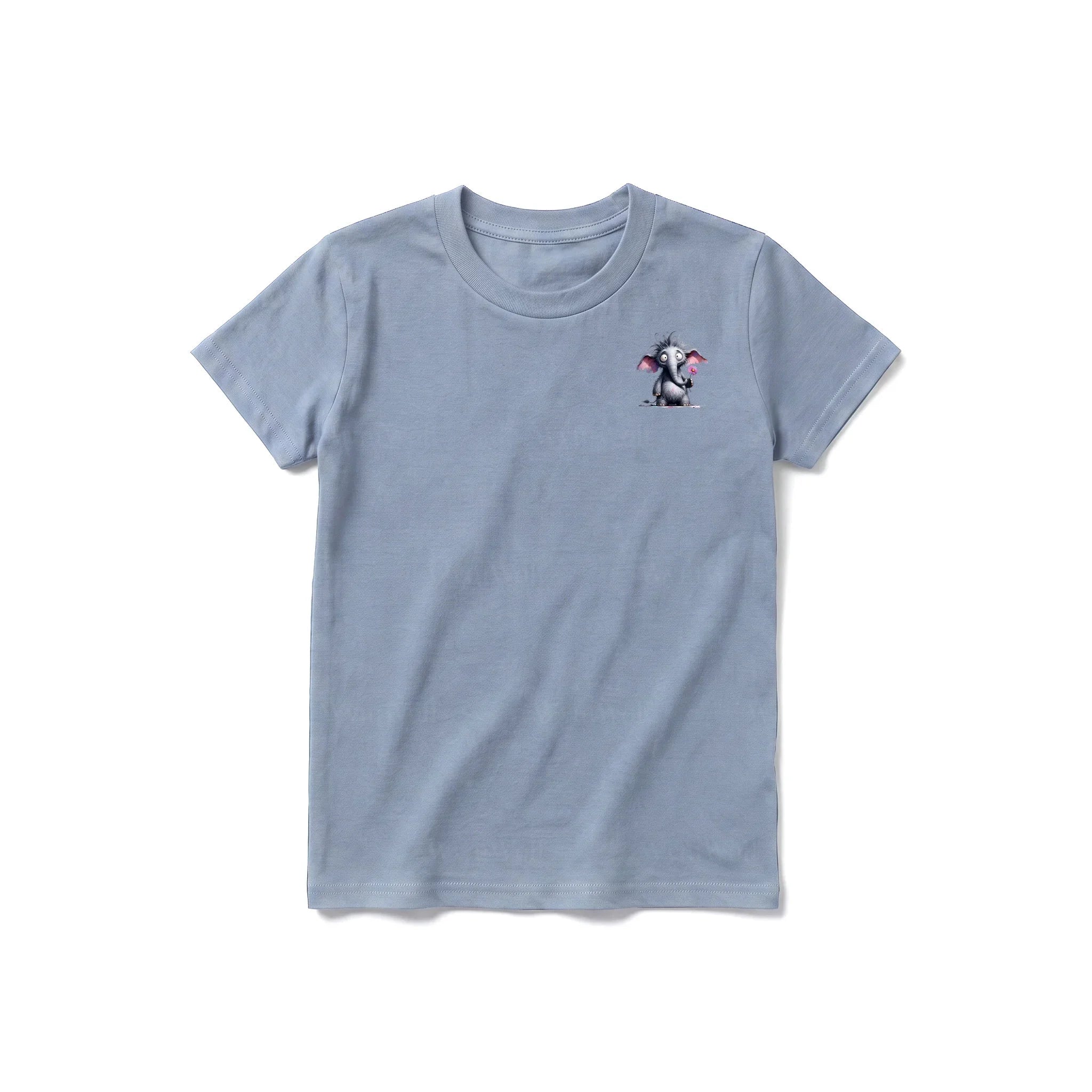A steel-blue short-sleeve crewneck t-shirt for youth featuring a graphic of a wildlife animal on the left chest.