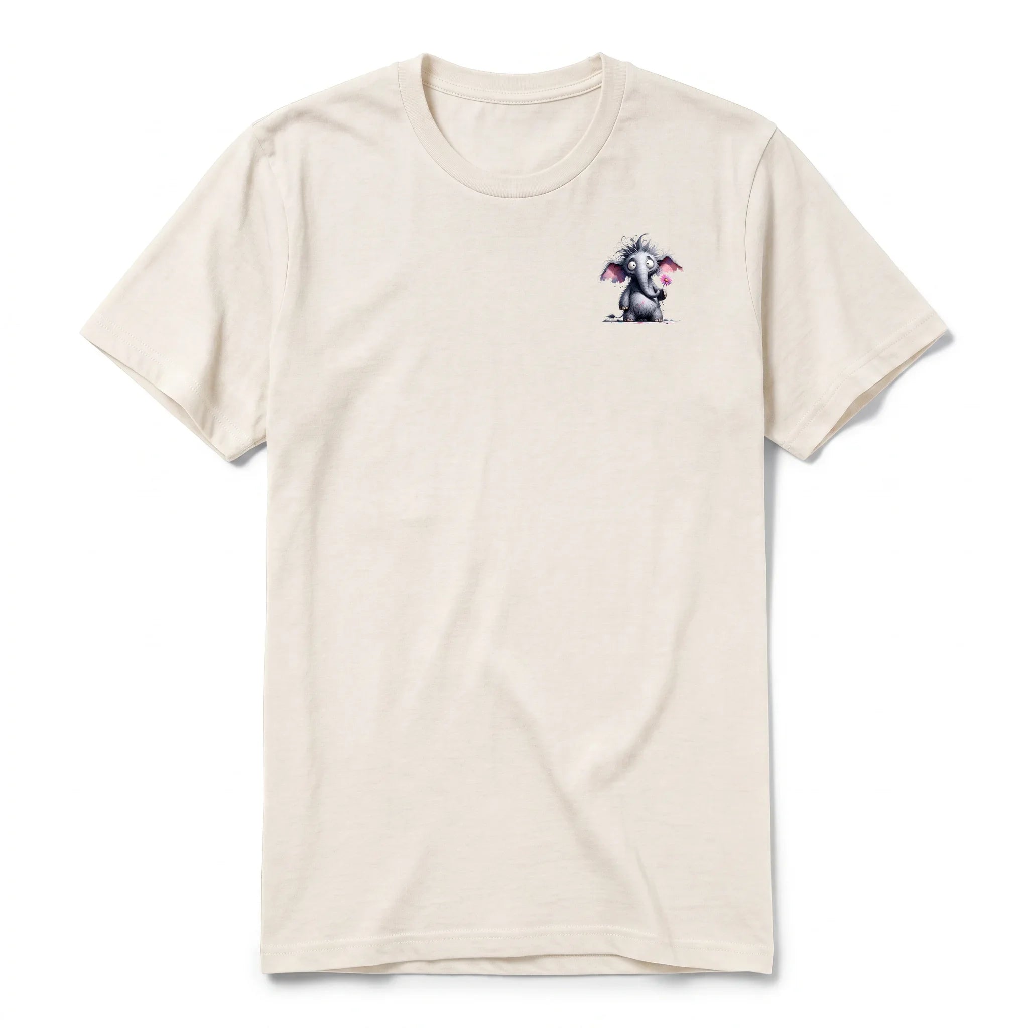 A vintage-white short-sleeve crewneck t-shirt for adult featuring a graphic of a wildlife animal on the left chest.