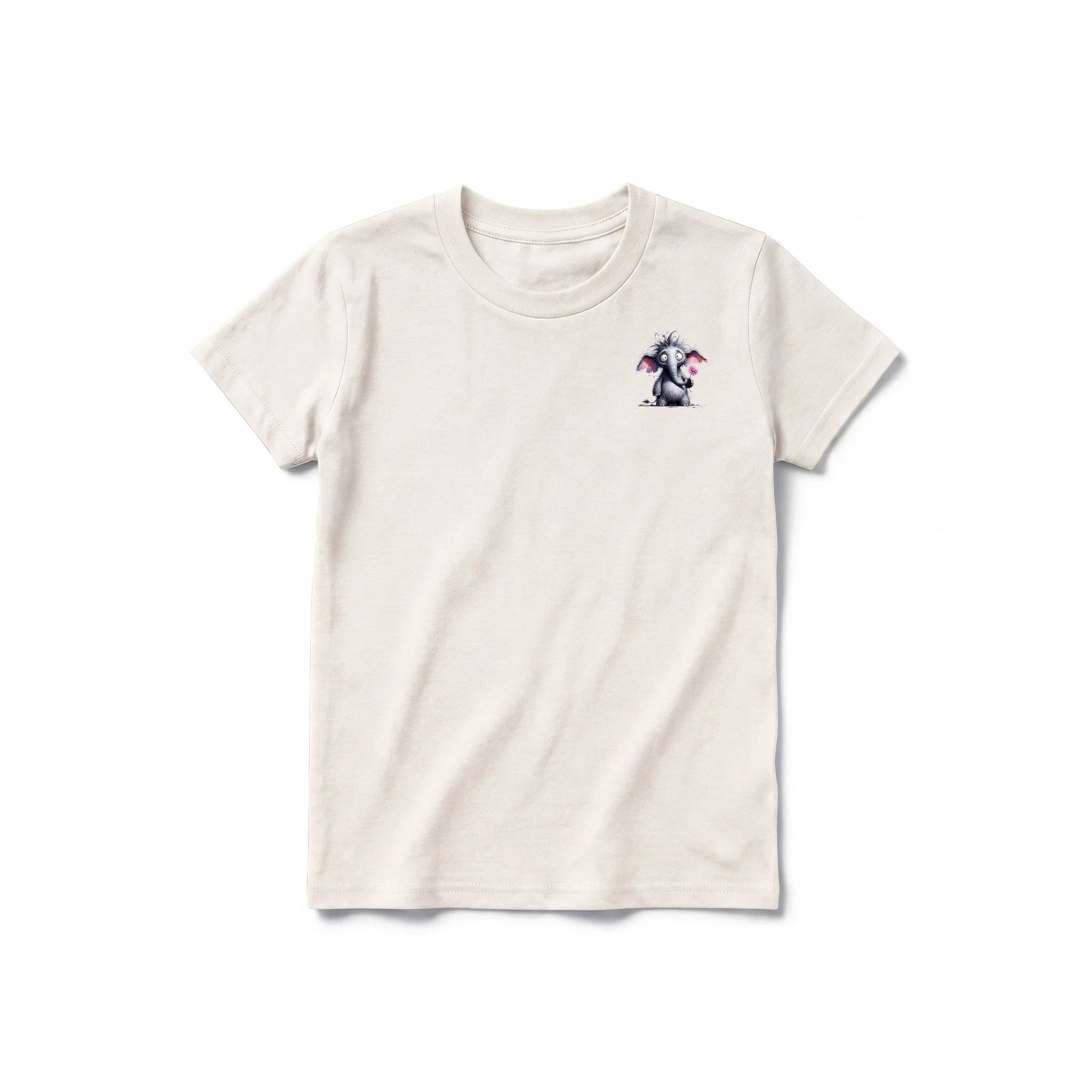 A vintage-white short-sleeve crewneck t-shirt for youth featuring a graphic of a wildlife animal on the left chest.