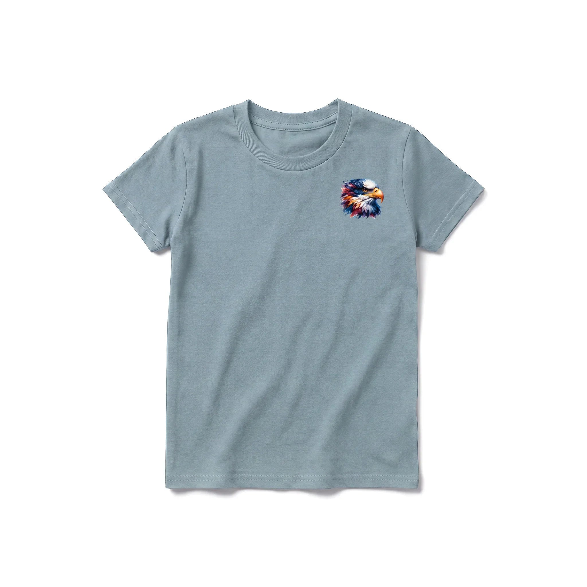 Un T-shirt sauge à manches courtes et col rond pour jeune, orné d'un motif représentant un animal de la faune sur la poitrine gauche.