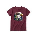 A maroon short-sleeve crewneck t-shirt for youth featuring a graphic of a wildlife animal on the front.
