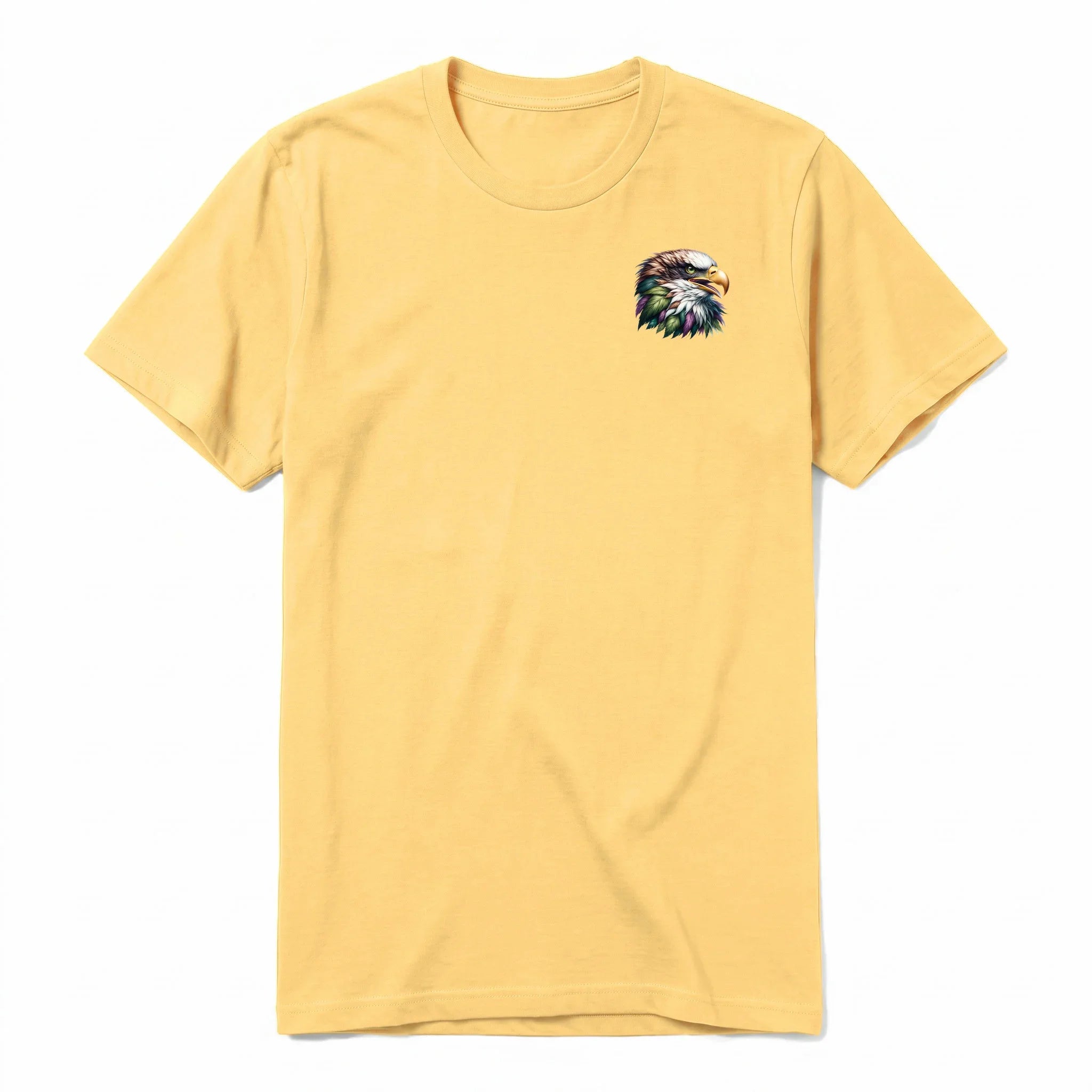 A mustard short-sleeve crewneck t-shirt for adult featuring a graphic of a wildlife animal on the left chest.