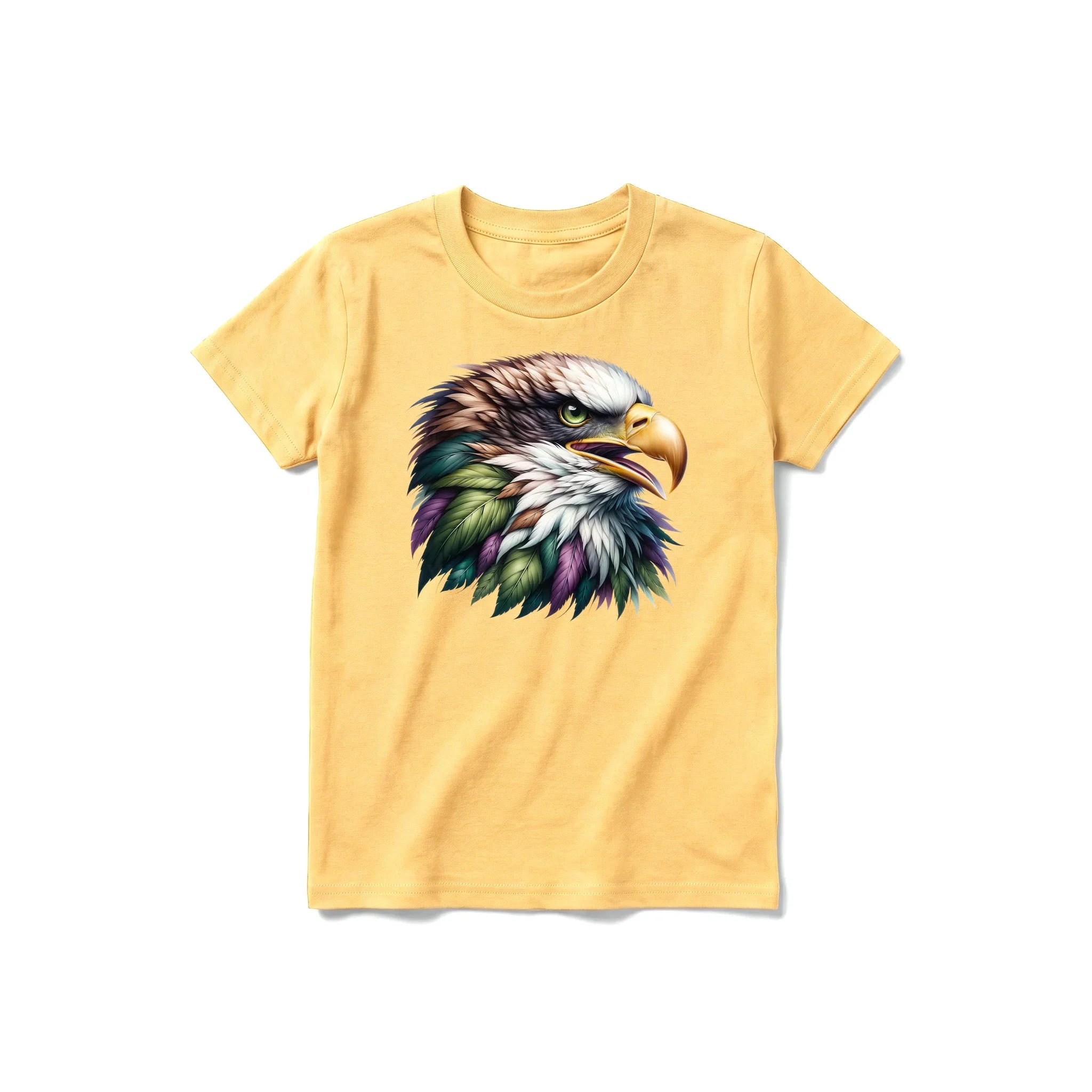 A mustard short-sleeve crewneck t-shirt for youth featuring a graphic of a wildlife animal on the front.