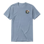 A steel-blue short-sleeve crewneck t-shirt for adult featuring a graphic of a wildlife animal on the left chest.