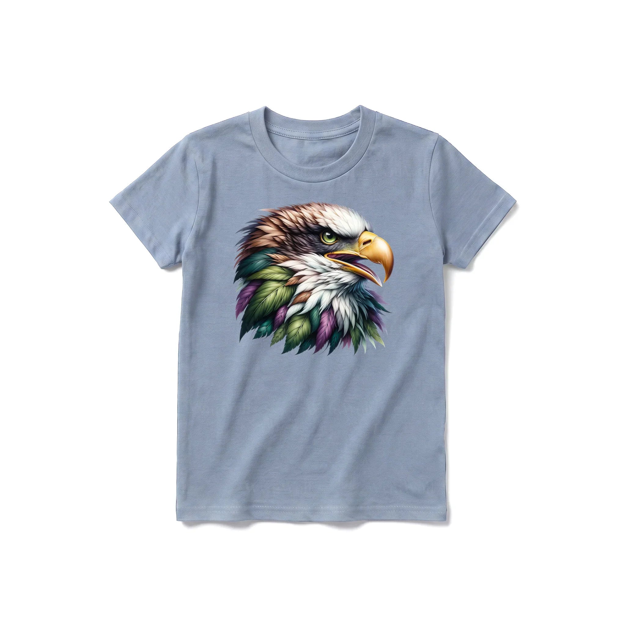 A steel-blue short-sleeve crewneck t-shirt for youth featuring a graphic of a wildlife animal on the front.
