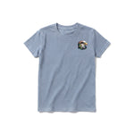 A steel-blue short-sleeve crewneck t-shirt for youth featuring a graphic of a wildlife animal on the left chest.