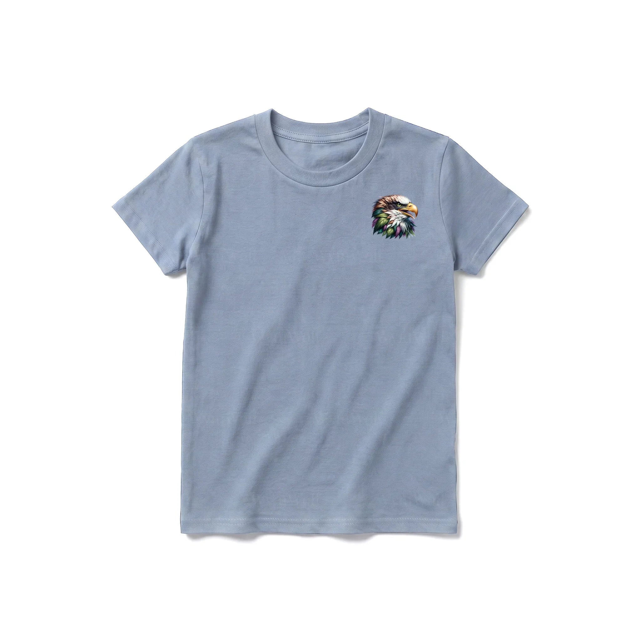 A steel-blue short-sleeve crewneck t-shirt for youth featuring a graphic of a wildlife animal on the left chest.