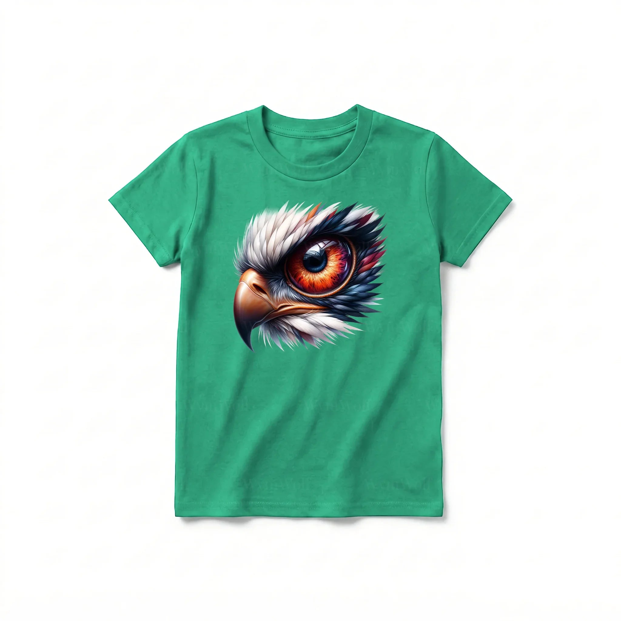 Un T-shirt kelly à manches courtes et col rond pour jeune, orné d'un motif représentant un animal de la faune sur le devant.