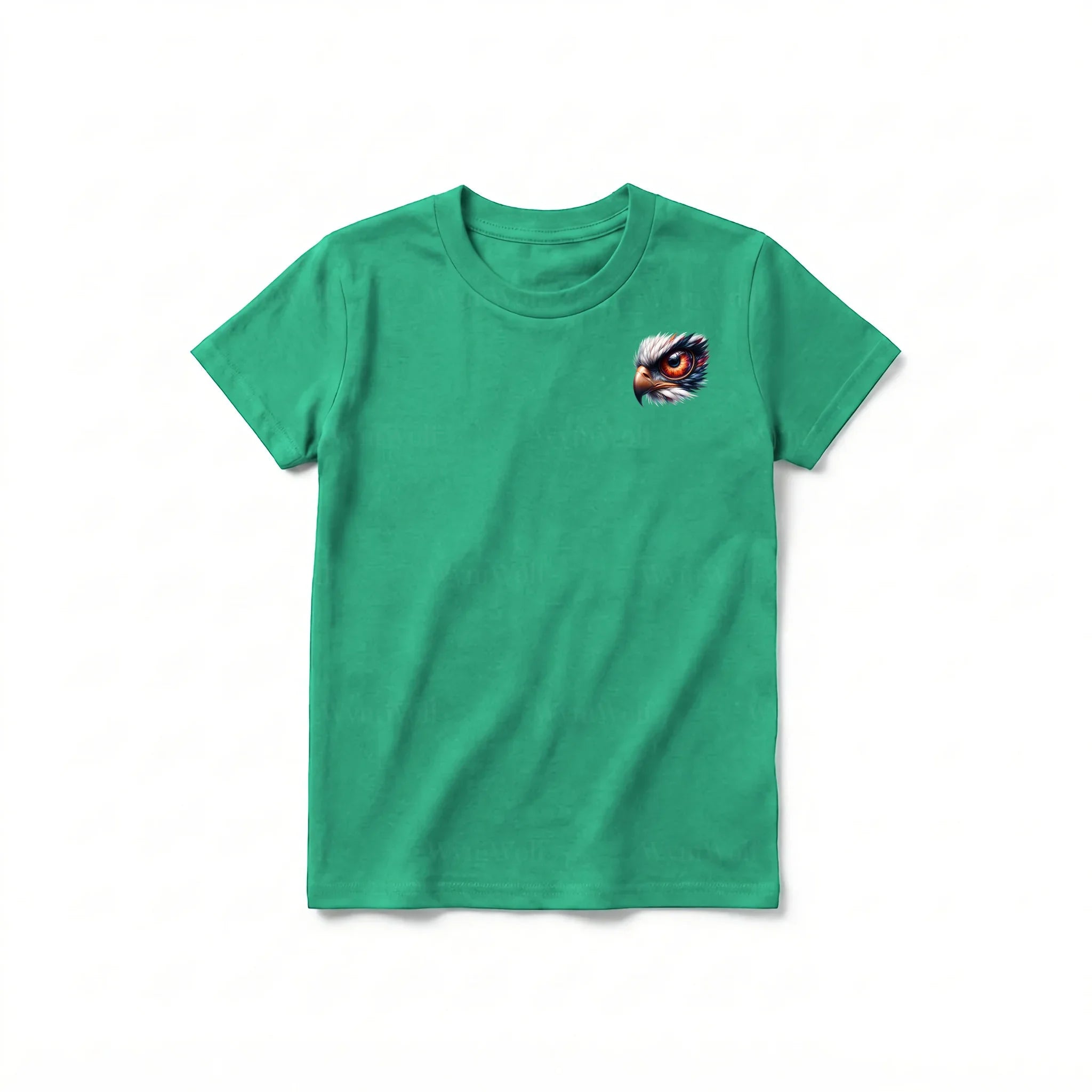 Un T-shirt kelly à manches courtes et col rond pour jeune, orné d'un motif représentant un animal de la faune sur la poitrine gauche.