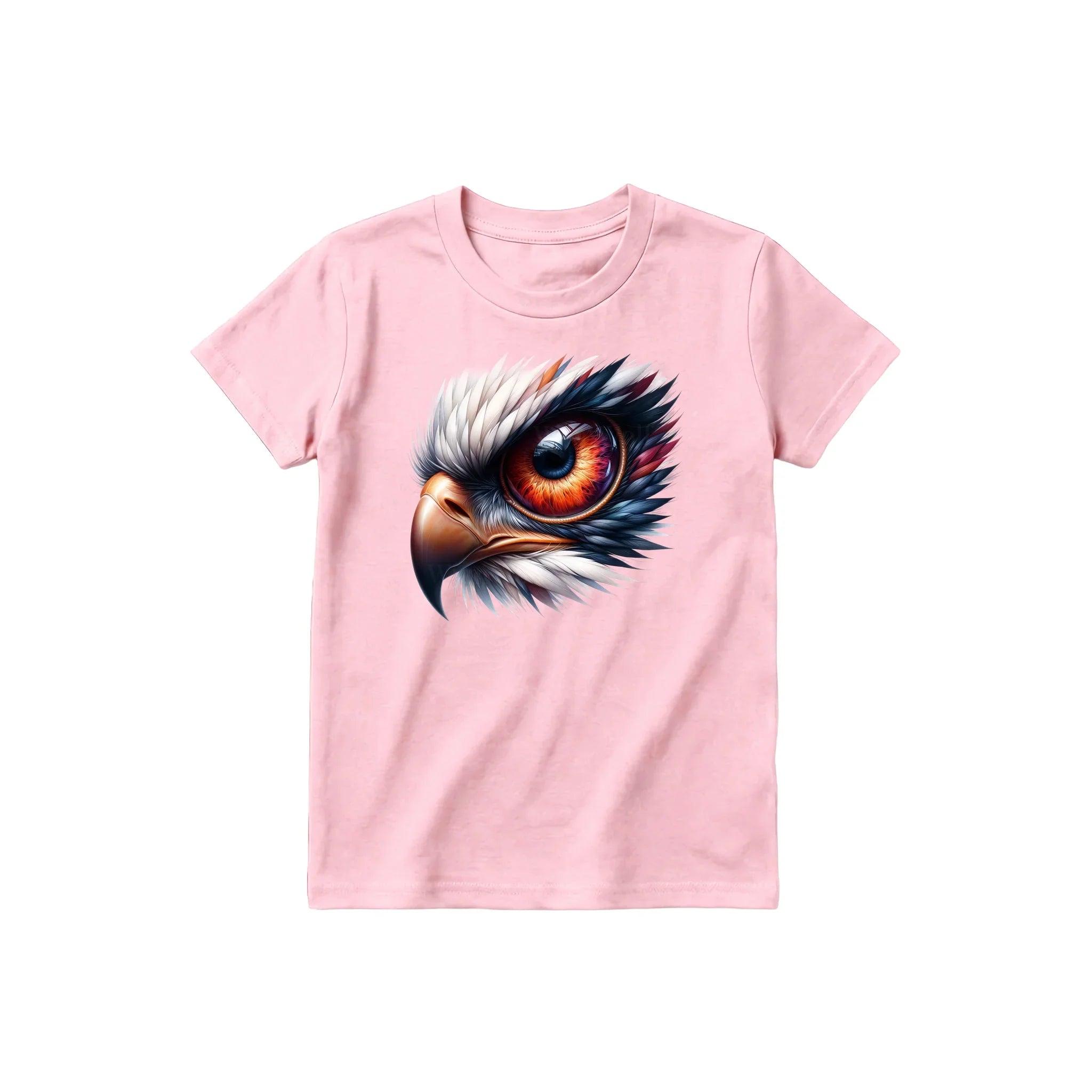 A pink short-sleeve crewneck t-shirt for youth featuring a graphic of a wildlife animal on the front.
