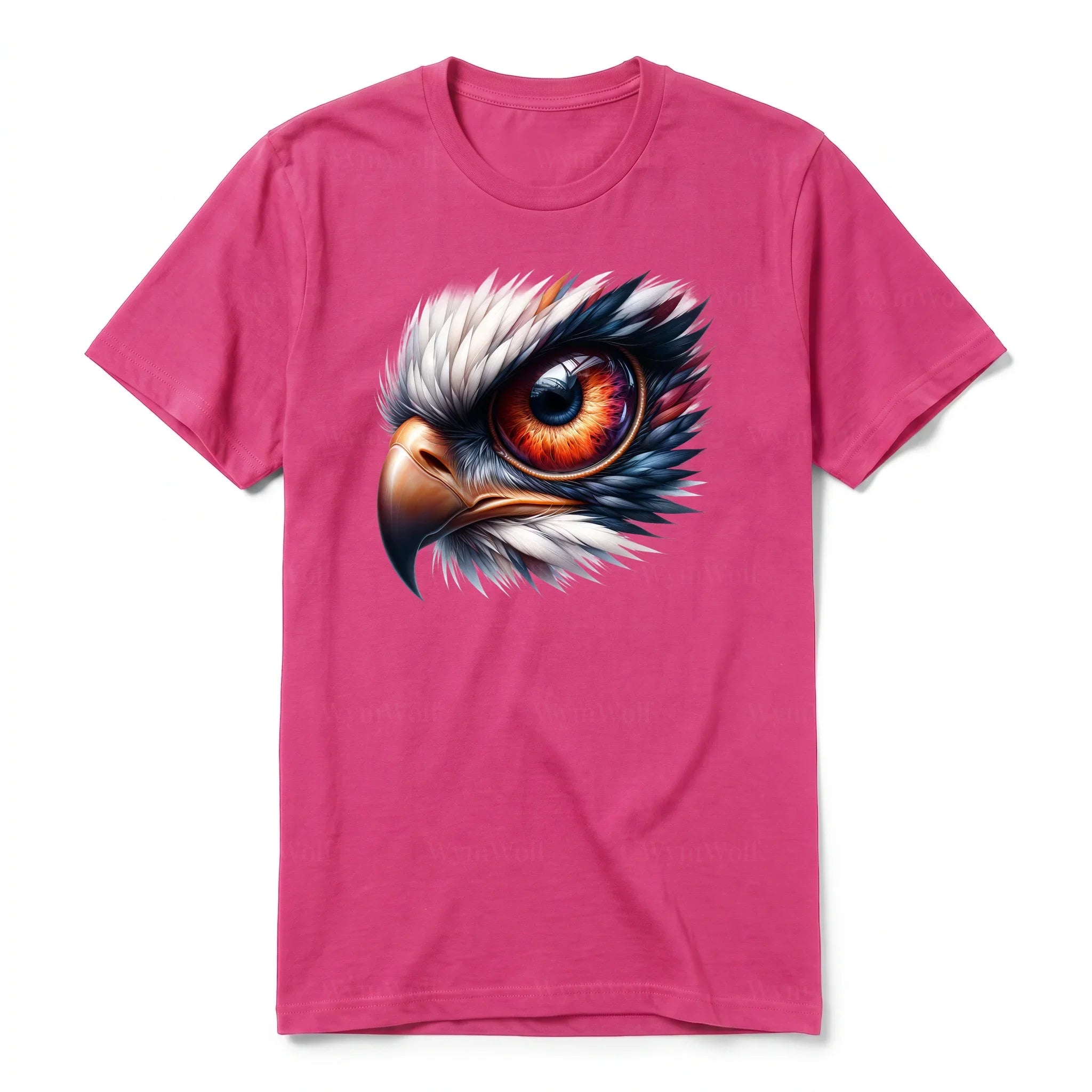 A raspberry short-sleeve crewneck t-shirt for adult featuring a graphic of a wildlife animal on the front.