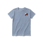 A steel-blue short-sleeve crewneck t-shirt for youth featuring a graphic of a wildlife animal on the left chest.