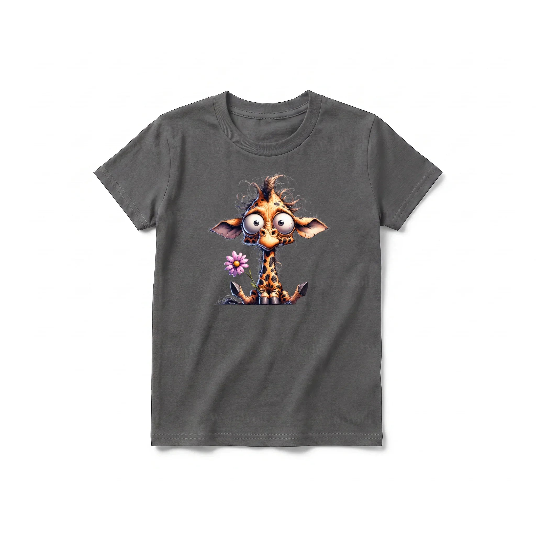 A charcoal short-sleeve crewneck t-shirt for youth featuring a graphic of a wildlife animal on the front.