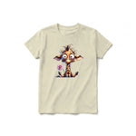 A latte short-sleeve crewneck t-shirt for youth featuring a graphic of a wildlife animal on the front.