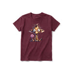 A maroon short-sleeve crewneck t-shirt for youth featuring a graphic of a wildlife animal on the front.