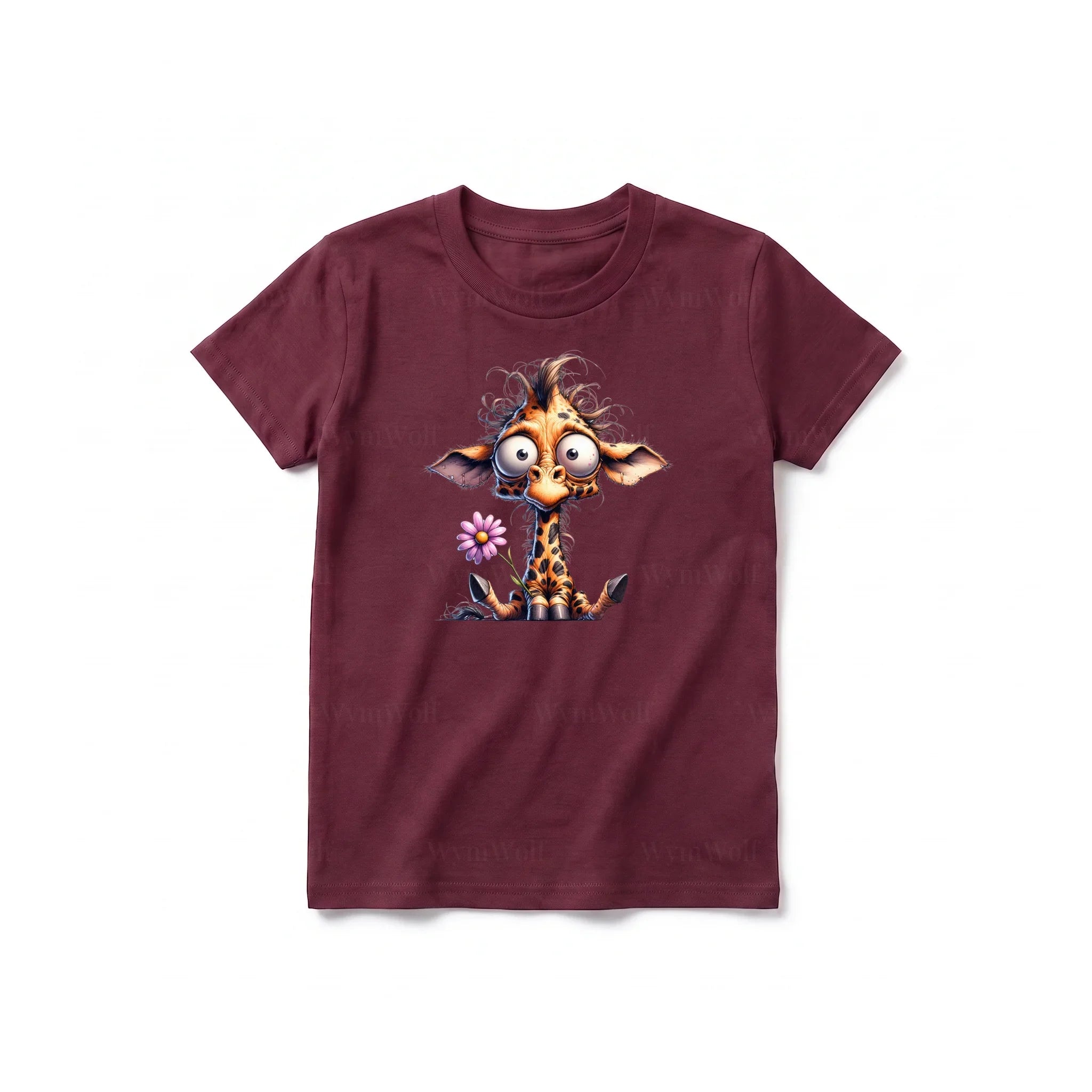 A maroon short-sleeve crewneck t-shirt for youth featuring a graphic of a wildlife animal on the front.
